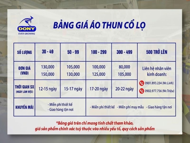 Bảng giá áo thun cổ lọ đồng phục