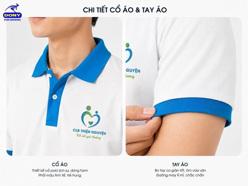 Thiết kế cổ polo phối màu tạo điểm nhấn nổi bật. Tay áo ôm nhẹ gọn gàng