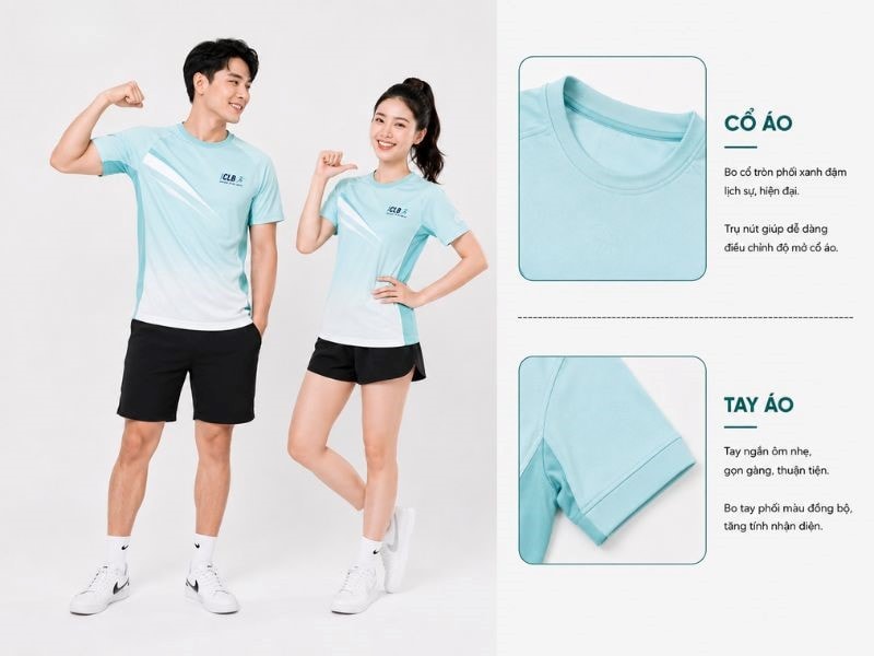 Thiết kế cổ tròn thể thao đơn giản, tay áo ngắn form gọn gàng