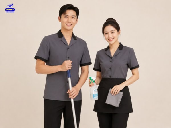 đồng phục tạp vụ màu xám tay ngắn