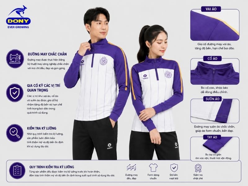 Đồng phục được gia công bằng kỹ thuật may công nghiệp chắc chắn, đường chỉ đều và gọn gàng