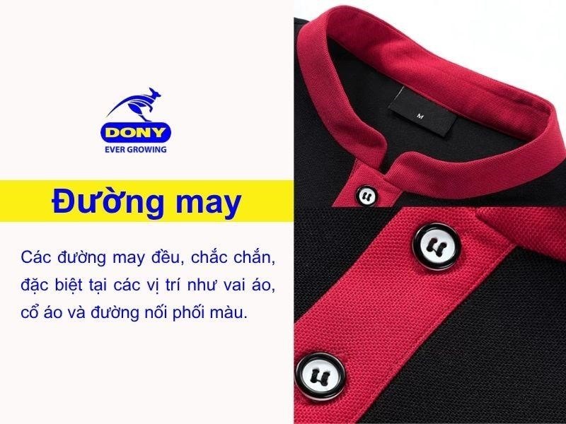 Các đường may đều, chắc chắn, đặc biệt tại các vị trí như vai áo, cổ áo và đường nối phối màu