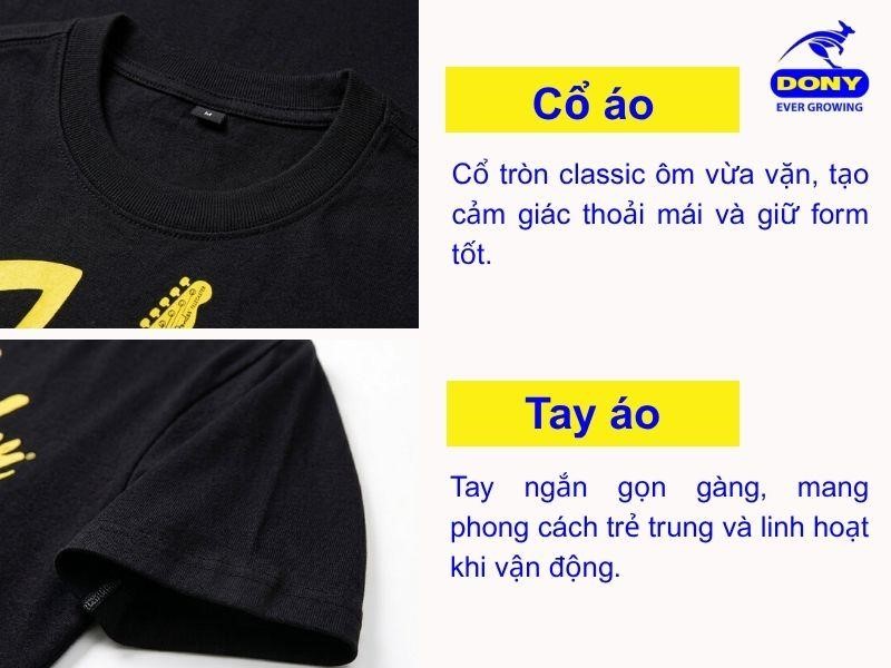 Áo sử dụng kiểu cổ tròn classic, tay áo ngắn thiết kế gọn gàng