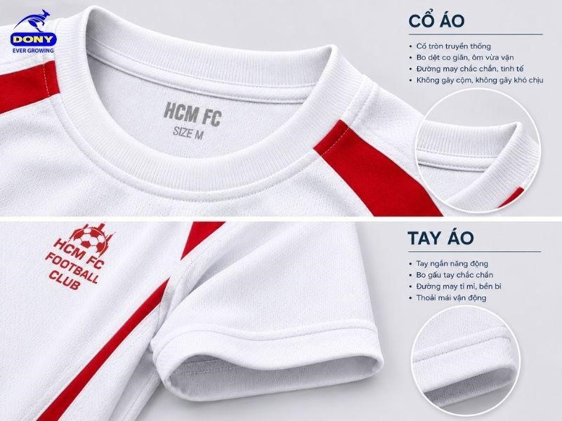 Thiết kế cổ tròn bo dệt co giãn. Tay áo ngắn bo gọn gàng