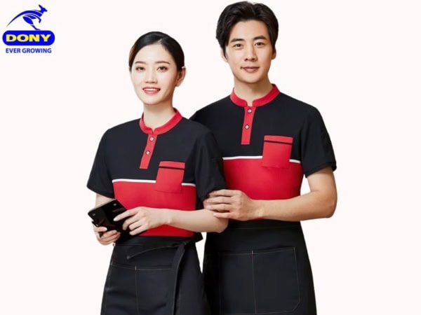 Mẫu đồng phục áo thun polo cho nhà hàng màu đỏ phối đen