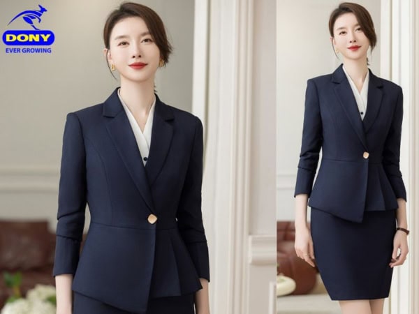 đồng phục lễ tân áo vest phối sơ mi và chân váy