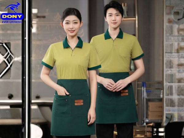 Mẫu áo thun đồng phục nhà hàng màu xanh bơ