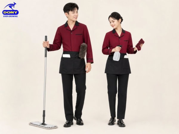 tạp vụ đỏ đo phối tạp dề ngắn