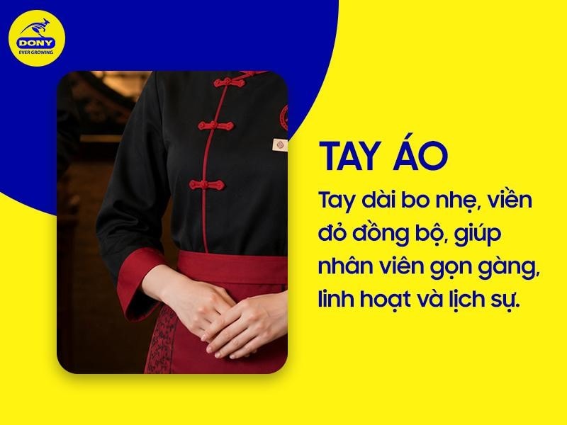 Thiết kế tay dài bo nhẹ cổ tay, phối viền đỏ tạo điểm nhấn đồng bộ với tổng thể