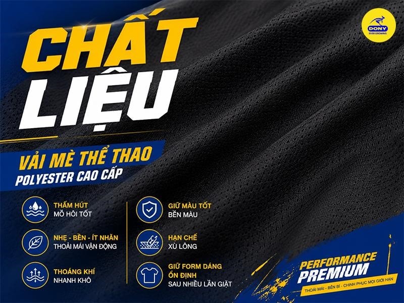 Đồng phục được may từ vải mè thể thao Polyester cao cấp