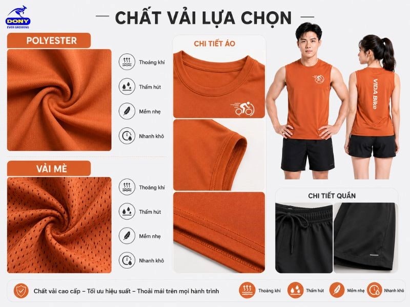 Đồng phục được may từ vải mè thể thao Polyester cao cấp