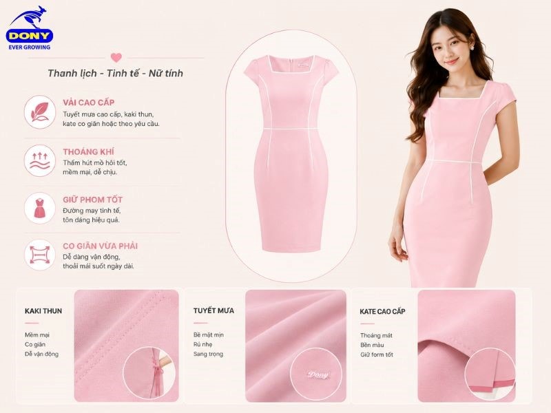 Chất liệu được sử dụng như tuyết mưa cao cấp, kaki thun, kate co giãn