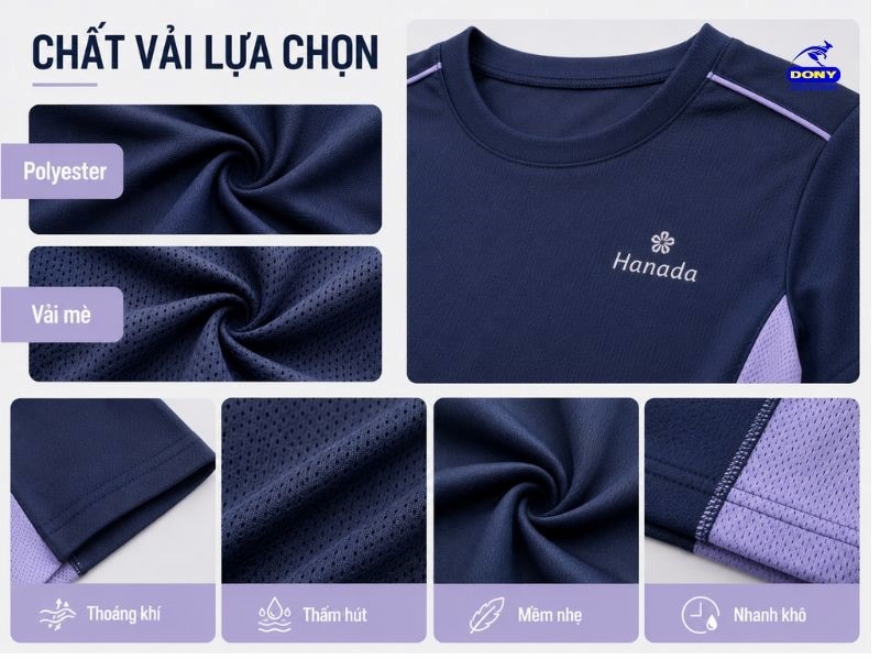 Set đồng phục được may từ vải thun thể thao cao cấp như Polyester hoặc mè thể thao