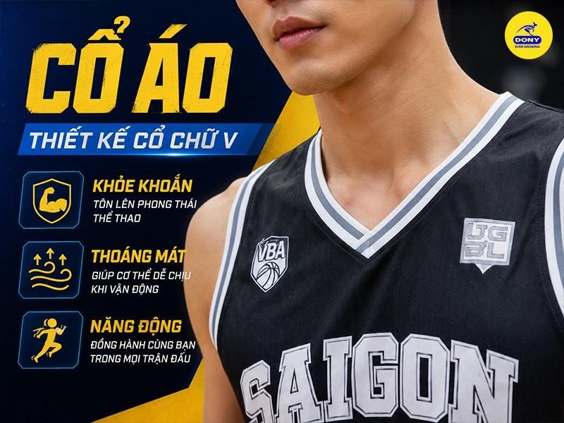 Áo sử dụng thiết kế cổ chữ V thể thao, tạo cảm giác khỏe khoắn và năng động