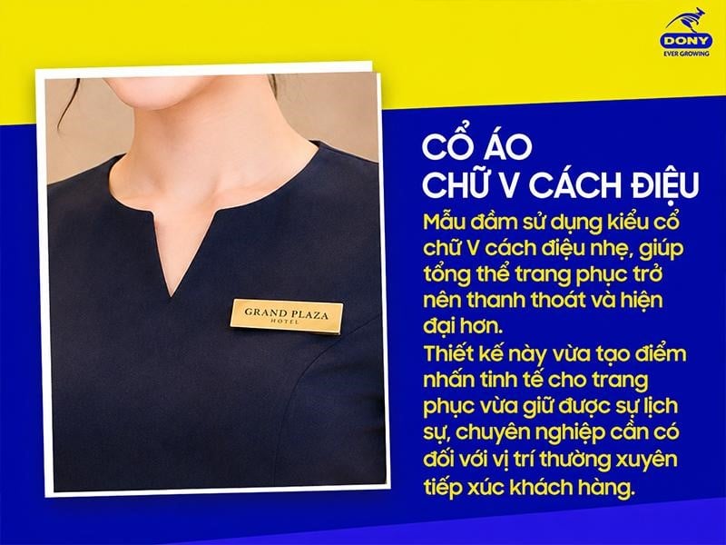 Mẫu đầm sử dụng kiểu cổ chữ V cách điệu nhẹ