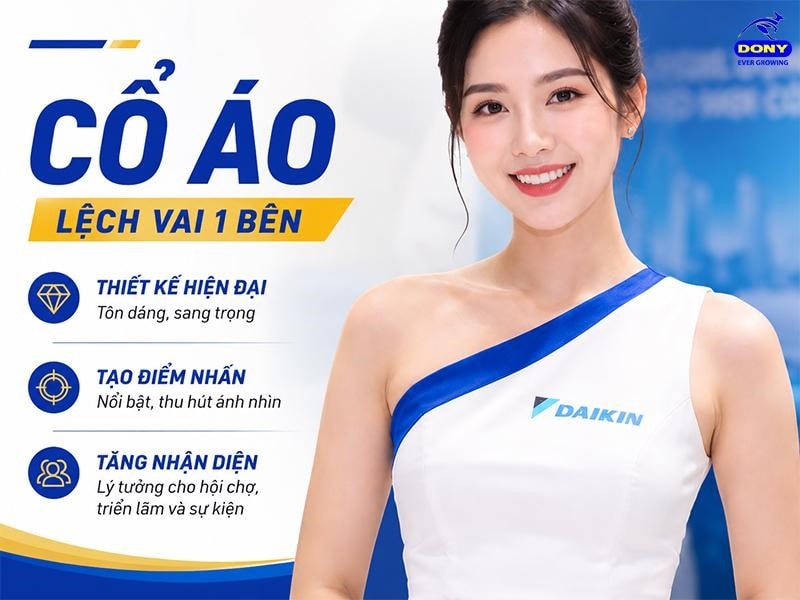 Mẫu váy sử dụng thiết kế cổ lệch vai một bên mang phong cách thời trang hiện đại