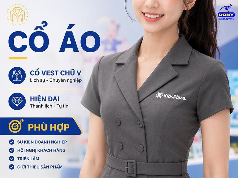 Mẫu váy sử dụng cổ vest chữ V, tạo vẻ ngoài lịch sự, chuyên nghiệp và hiện đại