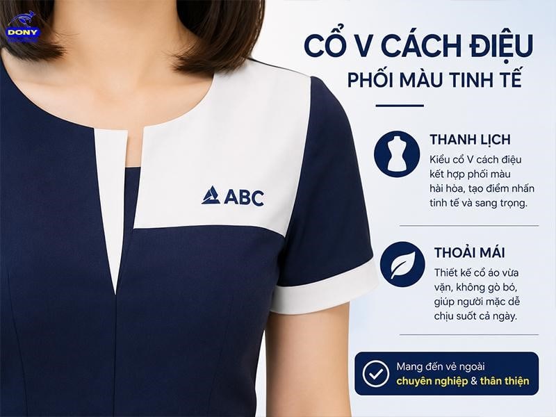 Mẫu váy sử dụng kiểu cổ cách điệu chữ V phối màu tinh tế