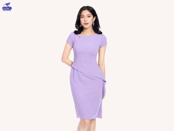 Mẫu đầm đồng phục màu tím pastel