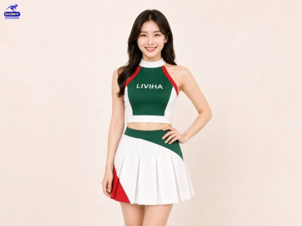 Mẫu đồng phục PG với áo Croptop kết hợp váy xếp ly