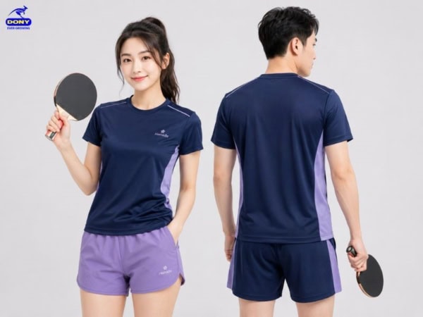 Bộ quần áo đồng phục thể thao xanh than phối tím