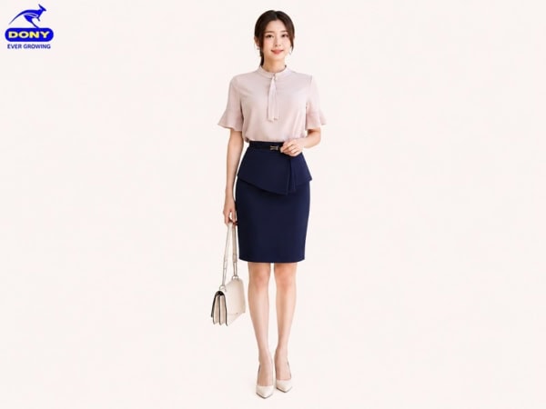 Mẫu chân váy đồng phục công sở xếp tầng