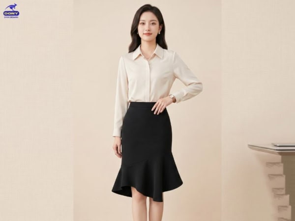 Mẫu chân váy đuôi cá đồng phục công sở