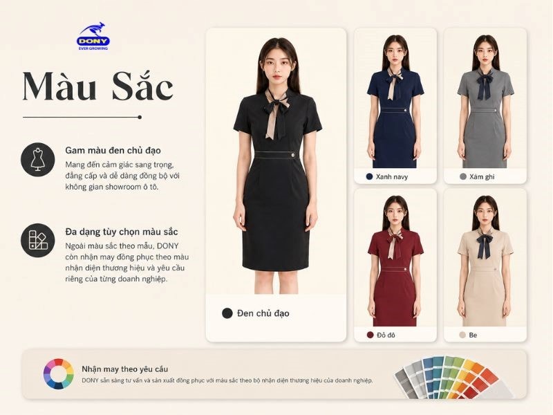 DONY còn nhận may đồng phục theo màu nhận diện thương hiệu và yêu cầu riêng của từng doanh nghiệp.