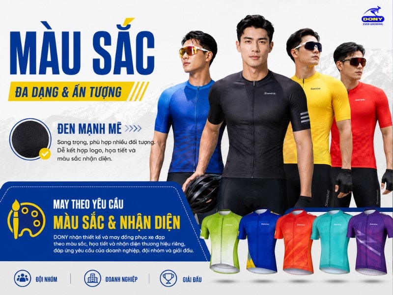 DONY nhận thiết kế và may đồng phục xe đạp theo màu sắc, họa tiết và nhận diện thương hiệu riêng