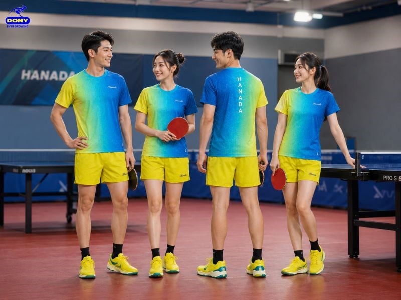 Mẫu đồng phục là sự kết hợp giữa xanh dương, xanh ngọc và vàng theo hiệu ứng chuyển sắc