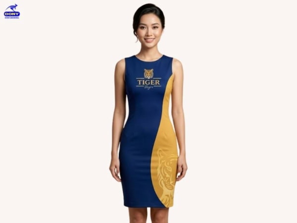 Mẫu váy đồng phục PG màu xanh phối vàng