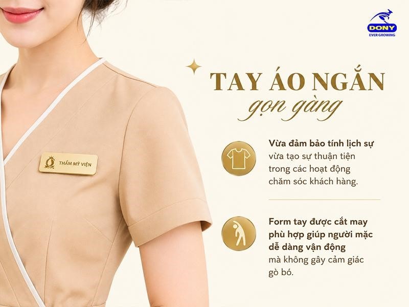 Thiết kế tay ngắn gọn gàng, vừa đảm bảo tính lịch sự vừa tạo sự thuận tiện trong các hoạt động chăm sóc khách hàng
