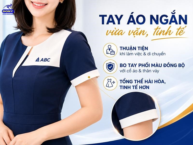 Tay áo ngắn được thiết kế vừa vặn, tạo sự thuận tiện khi làm việc và di chuyển