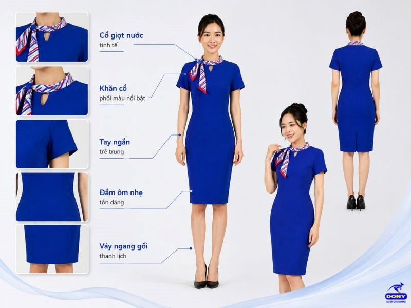 Mẫu đầm sở hữu kiểu dáng ôm nhẹ, giúp tôn lên nét thanh lịch nhưng vẫn đảm bảo sự kín đáo và chuyên nghiệp