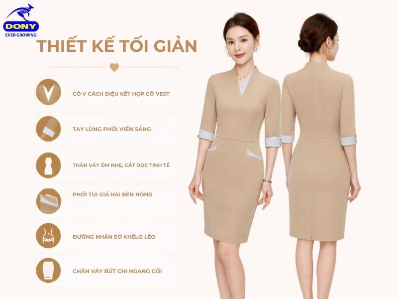 Mẫu đầm sở hữu thiết kế tối giản nhưng vẫn tạo điểm nhấn nhờ các chi tiết cắt may tinh tế và bố cục phối màu hài hòa.