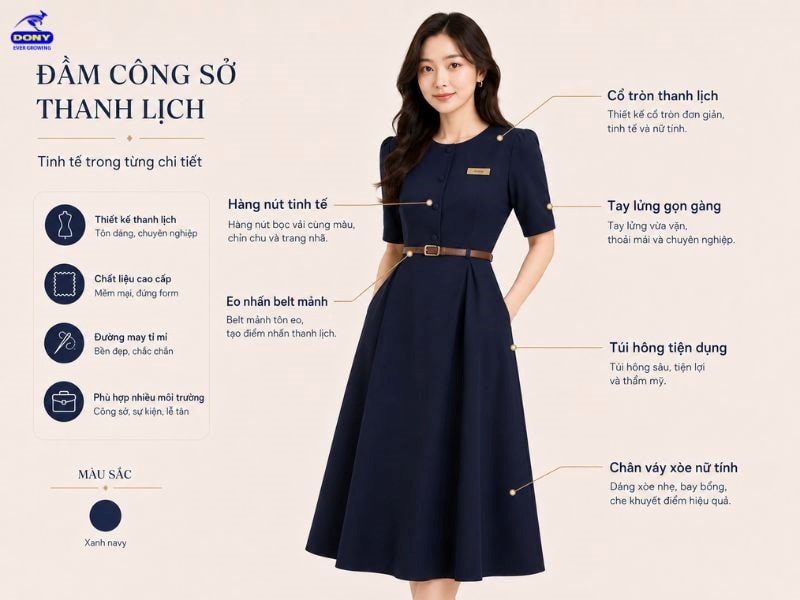 Mẫu đầm gây ấn tượng nhờ những đường nét thiết kế tinh giản nhưng vẫn thể hiện sự sang trọng