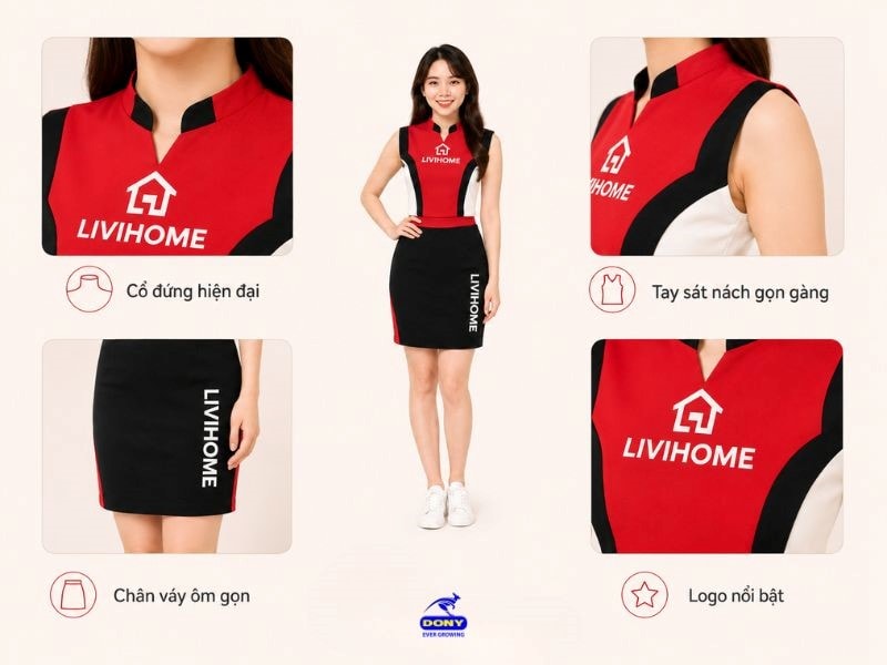 Thiết kế ao thun ôm gọn gàng, chân váy form ôm nhẹ