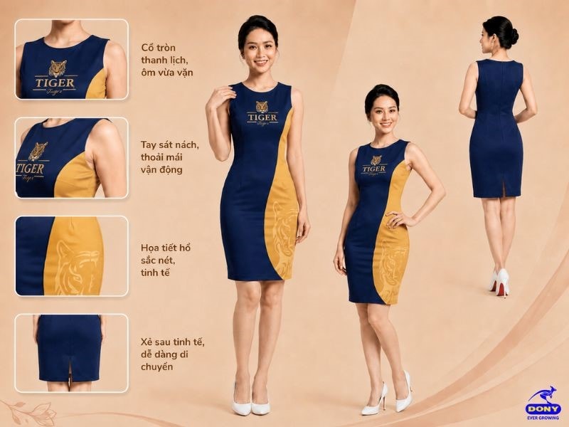 Mẫu đầm được thiết kế theo phom ôm nhẹ, giúp tôn dáng một cách tự nhiên nhưng vẫn đảm bảo sự thanh lịch