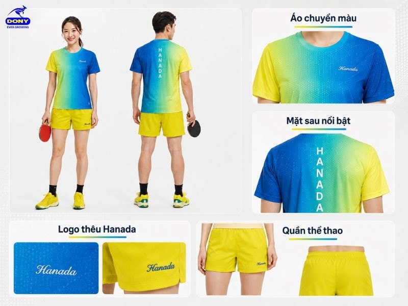 Set đồng phục gồm áo thun thể thao và quần short đồng bộ, hướng đến phong cách hiện đại và năng động.