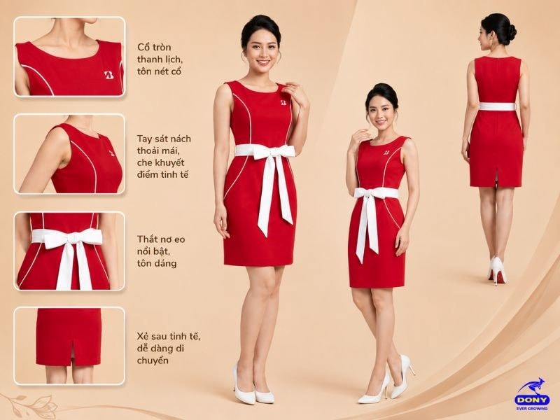 Mẫu đầm được thiết kế theo phom dáng ôm nhẹ, giúp tôn lên đường nét cơ thể một cách tinh tế