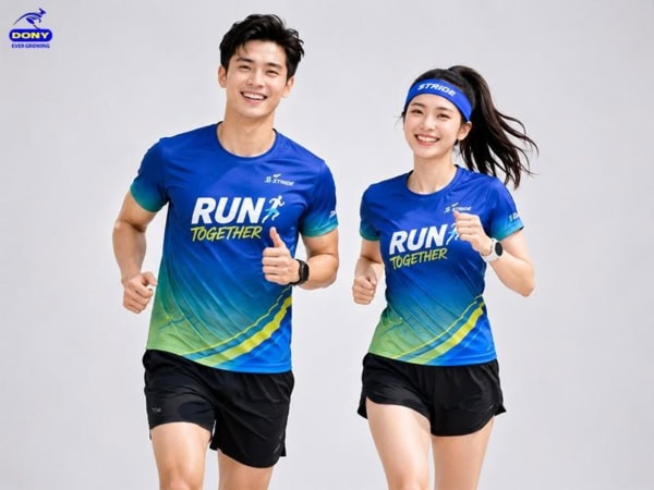 Áo Thun Đồng Phục Chạy Bộ Màu Xanh Hiện Đại