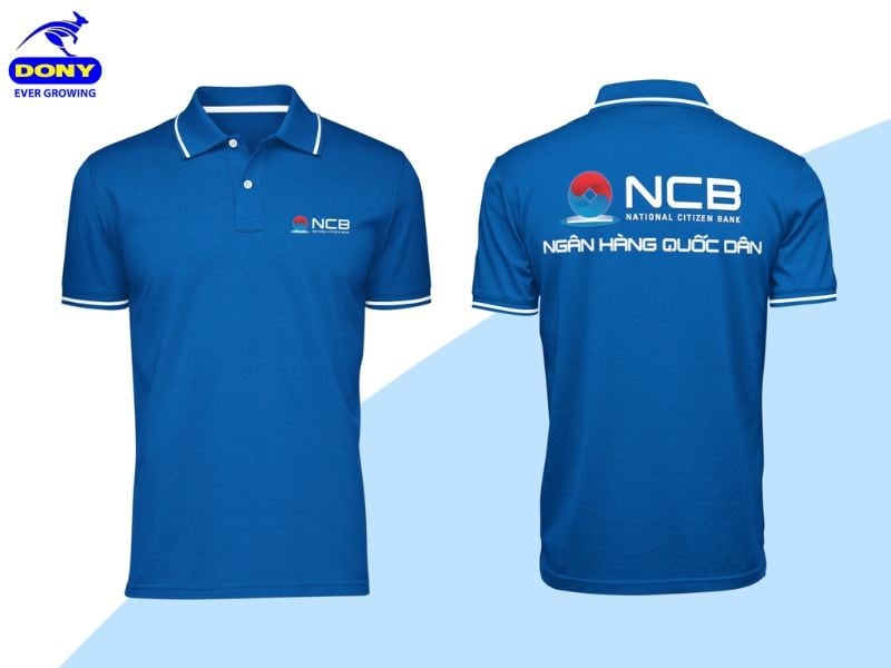 Áo thun polo đồng phục ngân hàng NCB màu xanh phối viền trắng