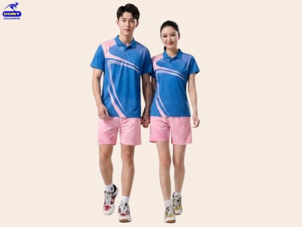 Bộ quần áo đồng phục thể thao màu xanh phối hồng