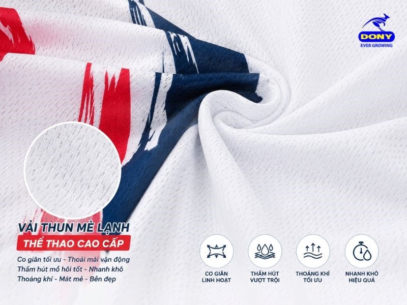 Áo được may từ vải thun mè lạnh thể thao cao cấp co giãn