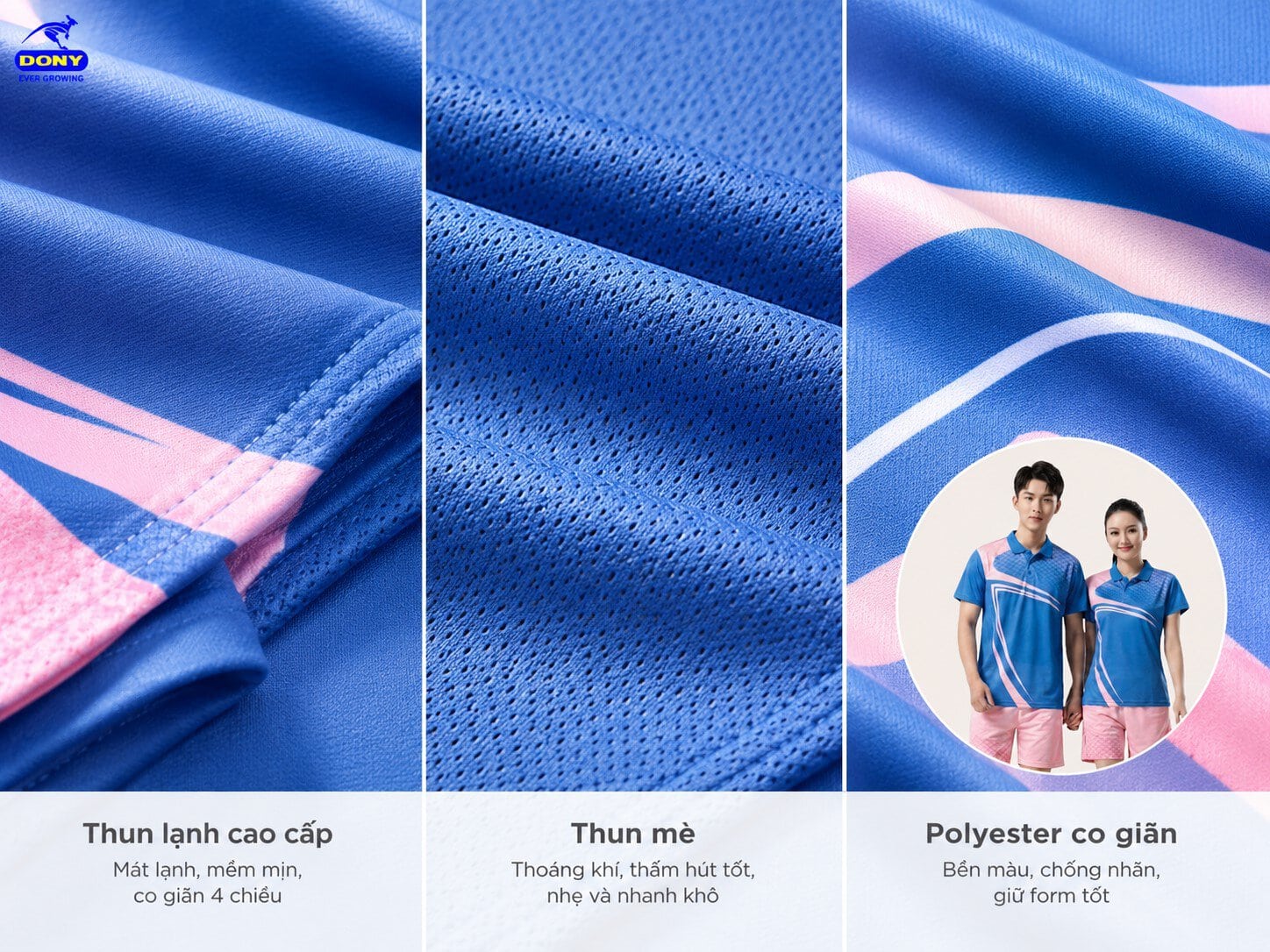 Ưu tiên ưu tiên sử dụng các dòng vải thể thao chuyên dụng như thun lạnh cao cấp, thun mè, polyester co giãn