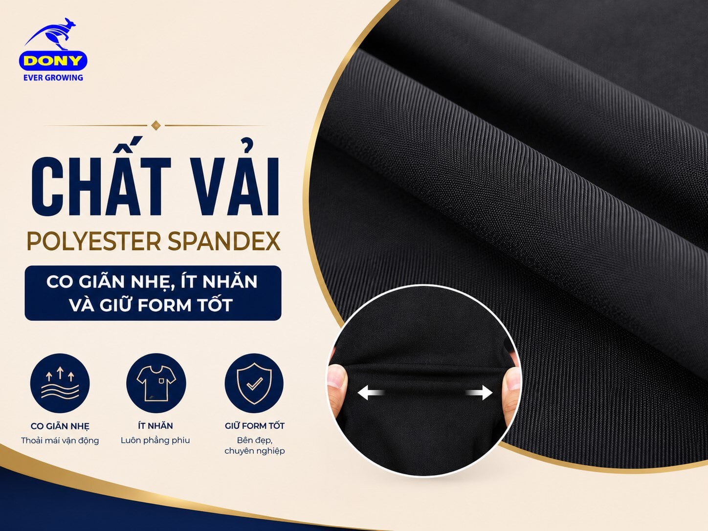 Chân váy được may từ chất liệu vải Polyester Spandex cao cấp