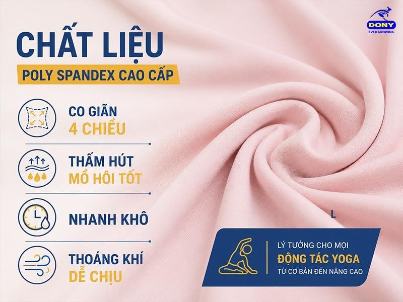 Bộ đồng phục được may từ vải Poly Spandex cao cấp, có khả năng co giãn 4 chiều