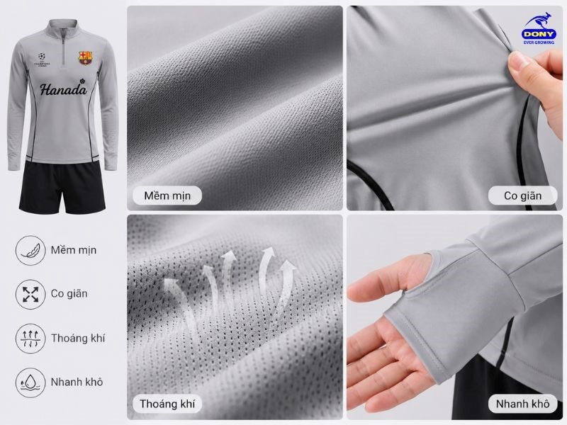 Áo đồng phục được may từ vải thun thể thao cao cấp với khả năng co giãn tốt