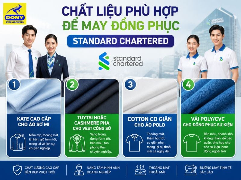 Chất liệu phổ biến may đồng phục ngân hàng Standard Chartered