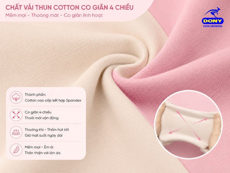 Đồng phục được may từ chất liệu thun cotton co giãn 4 chiều cao cấp,